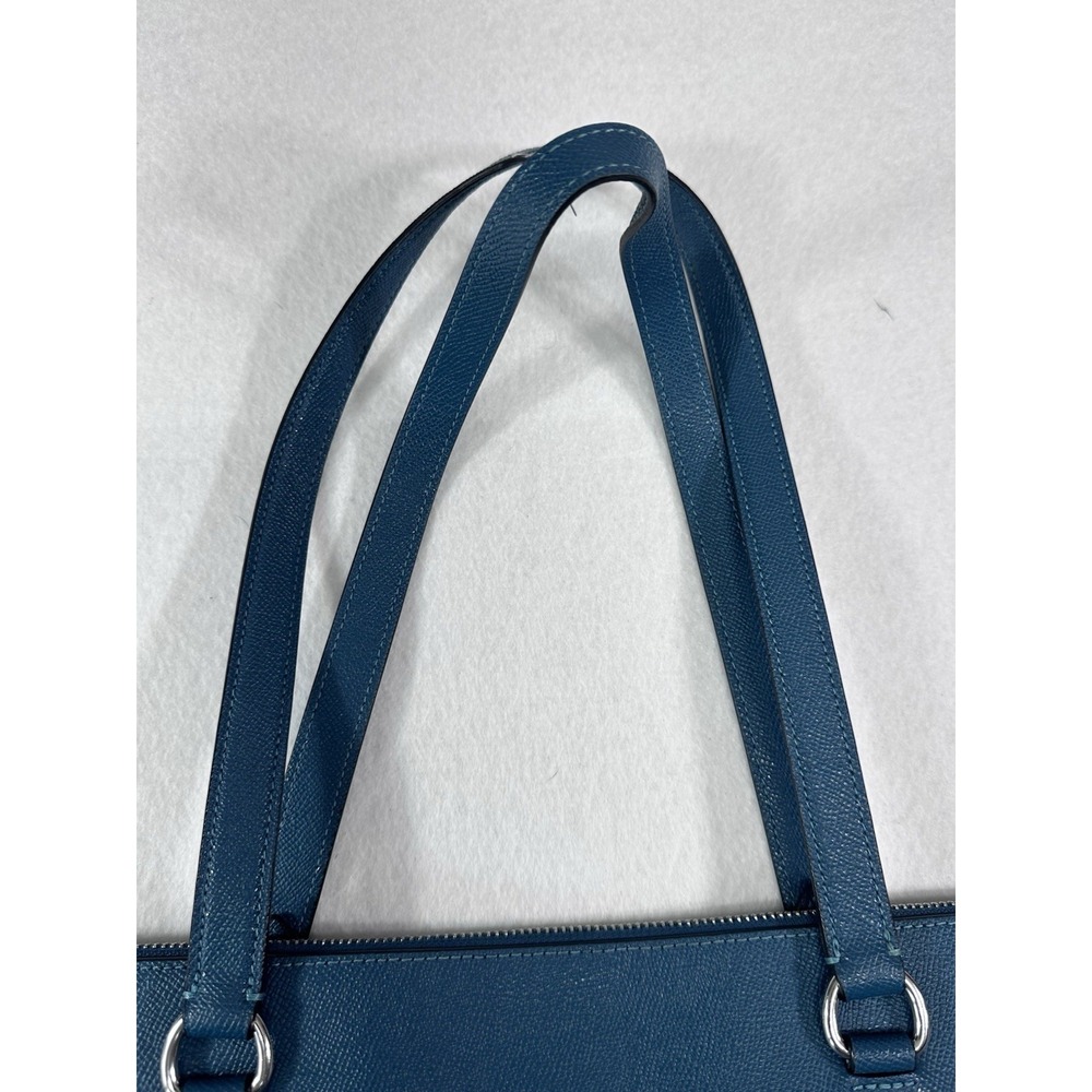 Coach Blue Leather Tote Bag - Classic Shoulder Handbag - Picture 4 of 11